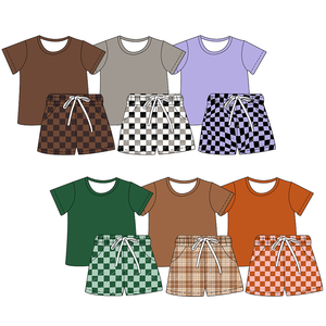 Nuovo Arrivo <span class=keywords><strong>Completo</strong></span> 2 Pezzi per Neonati Maschi: T-shirt <span class=keywords><strong>a</strong></span> Maniche Corte e Pantaloncini <span class=keywords><strong>a</strong></span> Quadri Personalizzabili – Set Comodo per Tutti i Giorni - Product Image 1