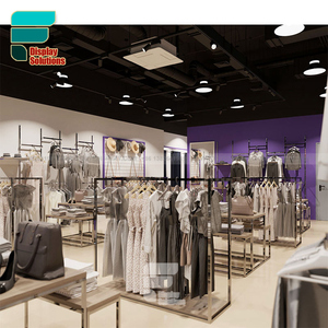 Tienda de lujo de gama alta, tienda de ropa de diseño, exhibición de ropa dorada, estante de exhibición de madera para tienda de ropa - Product Image 3