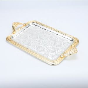Ensemble de plateaux rectangulaires très vendus Hall d'hôtel Décoration de la maison européenne Plateau de service personnalisé à double poignée en métal - Product Image 1