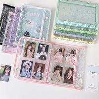 Album photo professionnel A5 en PVC motif chatons et étoiles, avec double bouton-pression, rangement 3 pouces et porte-cartes 4 compartiments