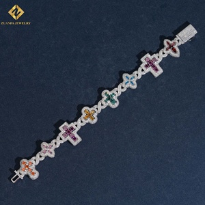 ZUANFA JEWELRY 925 <b>Silver</b> Rhodium Plated Moissanite Cross <b>Cuff</b> <b>Bracelet</b> Luxury Iced Out Unisex Colored Moissanite <b>Bracelet</b> - Product Image 2