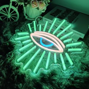 Enseigne néon LED Yeux Maléfiques, Lumière néon pour décoration murale, Yeux verts à intensité variable, Décoration de chambre Gothique, Sorcière, Bohème - Product Image 1