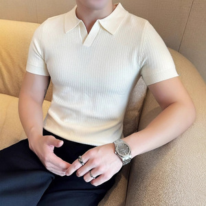 เสื้อโปโลแขนสั้นเข้ารูปสำหรับผู้ชาย, เสื้อคอตตอนผสมกาแฟสีน้ำตาลระบายอากาศ MLXL2XL3XL - Product Image 2