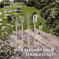 Ensemble de couverts MYD modernes de luxe, durables et réutilisables en acier inoxydable poli miroir, de haute qualité, en métal doré, pour le camping, Guangdong