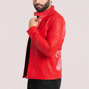 Chaqueta de Cuero Estilo Café Racer para Hombre, Invierno, Cálida, con Cuello Alto, Exterior de Cuero Genuino, Forro de Algodón - Product Image 4