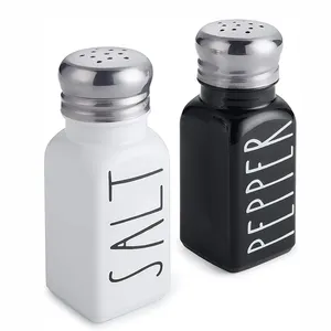 Hot Sale 3oz Mini Empty Square White Black Glass Spice Jar Shaker with Lid for Salt Pepper Chilli Powder