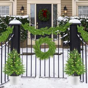 Pin de Norfolk artificiel de Noël LED de 27 pouces avec piquet de sol facile à pousser Faux Noël Décoration intérieure extérieure de Noël - Product Image 6