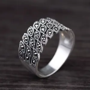 Оптовая продажа, высококачественные серебряные ювелирные изделия marcasite из Таиланда, свадебные кольца