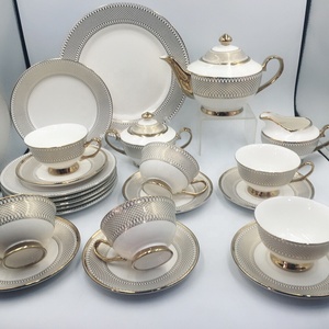 European Plated Embossed Gold Porcelain Eco-Friendly <b>Coffee</b> Cup and Saucer 15-Piece Set with Six Cups and Dishes <b>Gift</b> <b>Box</b> - Product Image 1