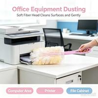 Plumeau à fibres plates, brosse de nettoyage douce à manche rose pour la maison, le bureau, les meubles et le dépoussiérage des interstices