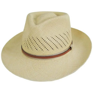 Chapeau Fedora Panama unisexe en paille ventilée avec bande en cuir, large bord, chapeau de soleil d'été pour hommes et femmes - Product Image 3