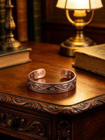 Bracelet ajustable magnétique en cuivre plaqué or rose, motif fleur de prunier sculptée, style rétro, pour femmes et hommes