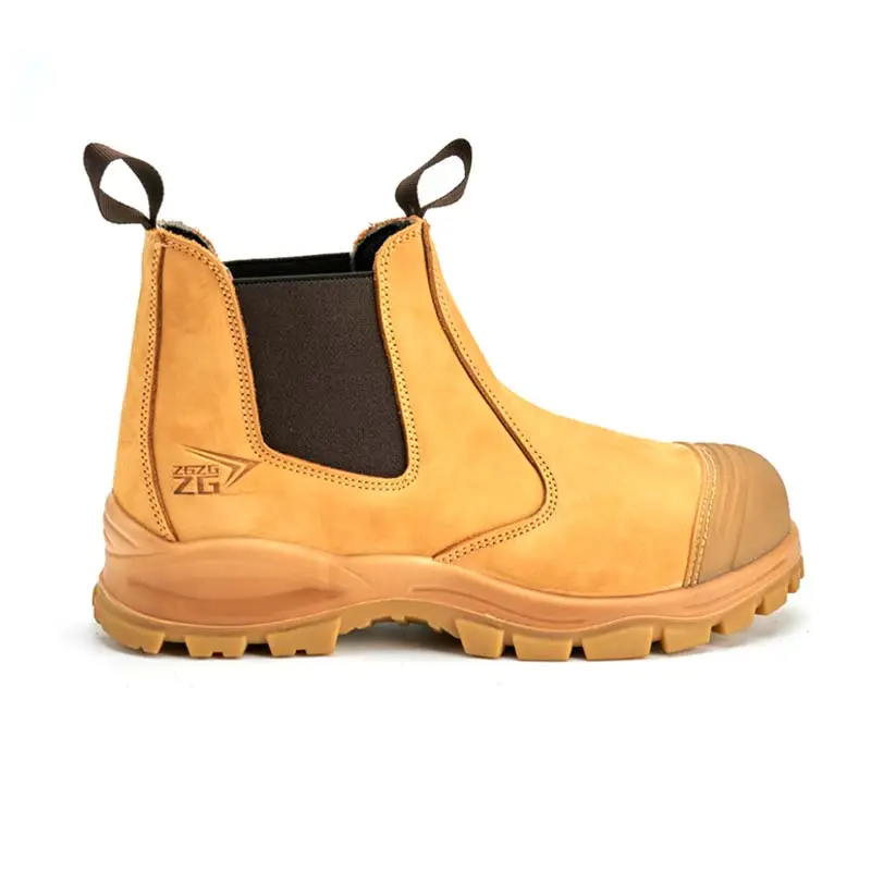 Newest outdoor men's boots 6" Yellow nubuck leather safety boot no lace , Tpu outsole safety boot Wheat