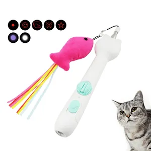 새로운 디자인 더블 사용 개폐식 고양이 스틱 낚시 레이저 펜 고양이 티저 장난감 지팡이 깃털 벨