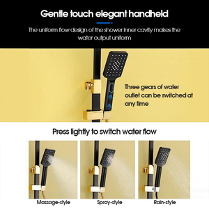 Système de douche de luxe noir et or, robinetterie thermostatique moderne, ensemble de douche avec pommeau de douche pluie 10 pouces, douchette bidet et <span class=keywords><strong>barre</strong></span> coulissante incluse - Product Image 4