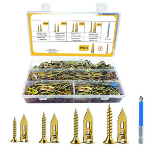 400Pcs Carbon Steel Color Zinc Drywall Screws Expansion Anchors With Screwdriver Bit Boxed Set Metric Size For Fixed Use - Product Image 1