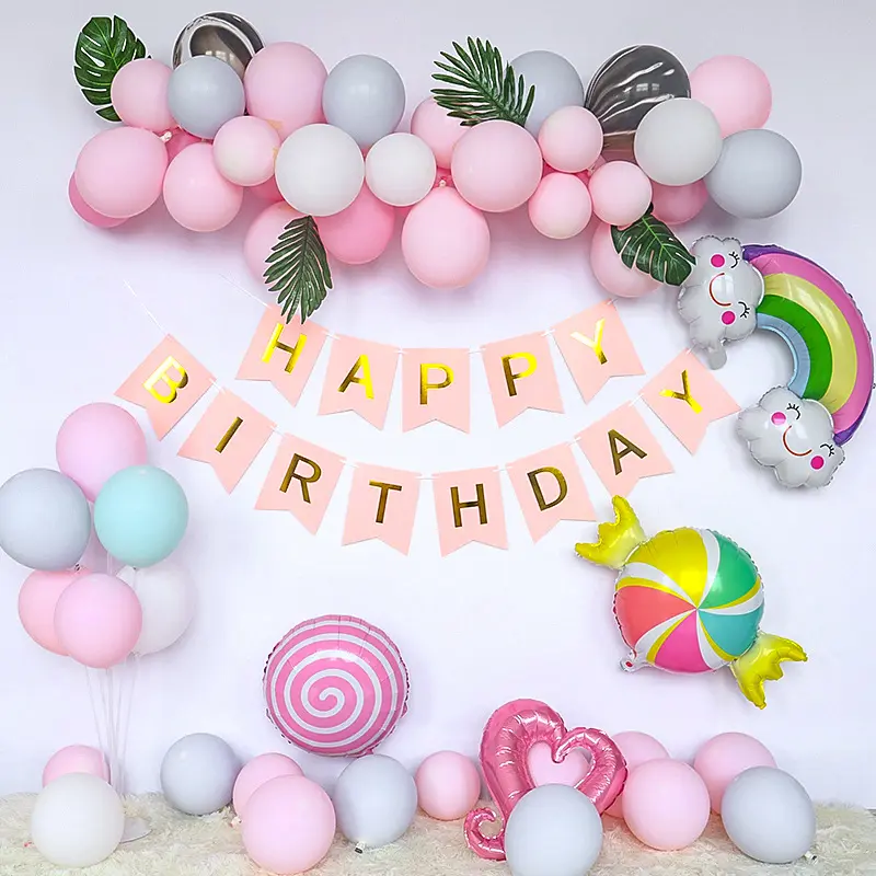 decoraciones de globos de fiesta para Baby Shower Kid Girl Women Birthday Supplies Conjunto de fiesta de globos de feliz cumpleaños rosa para niñas
