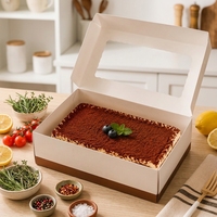 Boîte à tiramisu jetable en carton ivoire avec fenêtre transparente et logo personnalisé