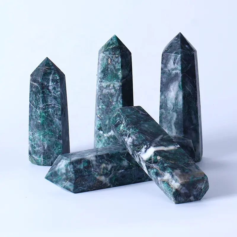 Green Dioptase Pyrite Tower bacchetta Crystal Quartz Tower guarigione Crystal Reiki Gemstone in vendita all'ingrosso di alta qualità naturale