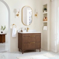 Meuble de salle de bain en bois massif MDF laqué de qualité supérieure, miroir moderne, meuble-lavabo personnalisé en noyer, plan de travail en marbre