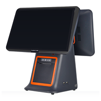 Terminal POS Layar Ganda 15.6 Sentuh Kapasitif Mesin Kasir Windows I5 8GB Sistem Printer Thermal 58mm Terintegrasi Hitam