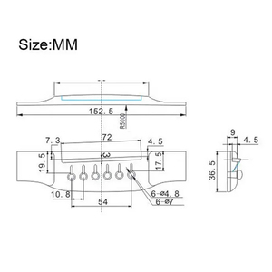 Vente en gros de 152.5mm de selle en palissandre pont de guitare acoustique folk à 6 cordes pour pièces de guitare - Product Image 6