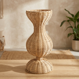 Best Seller <b>Wicker</b> Footed Urn Handmade Woven Rattan <b>Vase</b> For Dry Flowers Minimalism Rattan Tabletop <b>Vase</b> OEM From Vietnam - Product Image 1