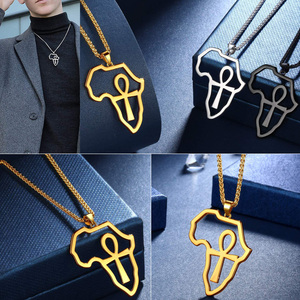 Collana con Ciondolo Personalizzato a Forma <span class=keywords><strong>di</strong></span> Croce e Cuore in Acciaio Inossidabile Placcato Oro 18k con Mappa dell'Africa per Uomo e <span class=keywords><strong>Donna</strong></span> - Product Image 5