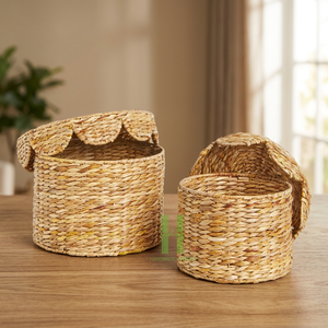 Panier de rangement en jacinthe d'eau festonnée tissée pour l'organisation de la maison panier à linge de stockage à la main fabriqué au Vietnam - Product Image 1