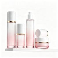 Ensemble de flacons cosmétiques en verre dégradé rose avec anneau doré, logo personnalisé, plusieurs tailles pour sérum