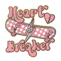 Patch en chenille Heart Breaker Skateboard, broderie à carreaux rose, badge léopard, applique éclair, thermocollant pour veste