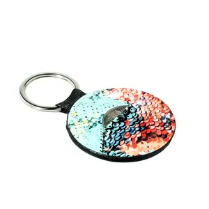 Hot Selling PU Material Round Shape Sublimation Keychain with Pocket for Coin