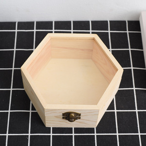 Hexagonal Wooden <b>Box</b> <b>With</b> Glass <b>Lid</b> Pine Wood Storage Jewelry Organizer Desktop <b>Small</b> Ornament <b>Box</b> Customizable Size Capacity - Product Image 1