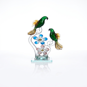 Escultura Floral de Loro en Cristal Azul de Murano, Decoración para el Hogar, Adorno de Mesa, Estilo Art Deco, Hecho a Mano, Pequeño Mundo de Cristal, Regalo - Product Image 2