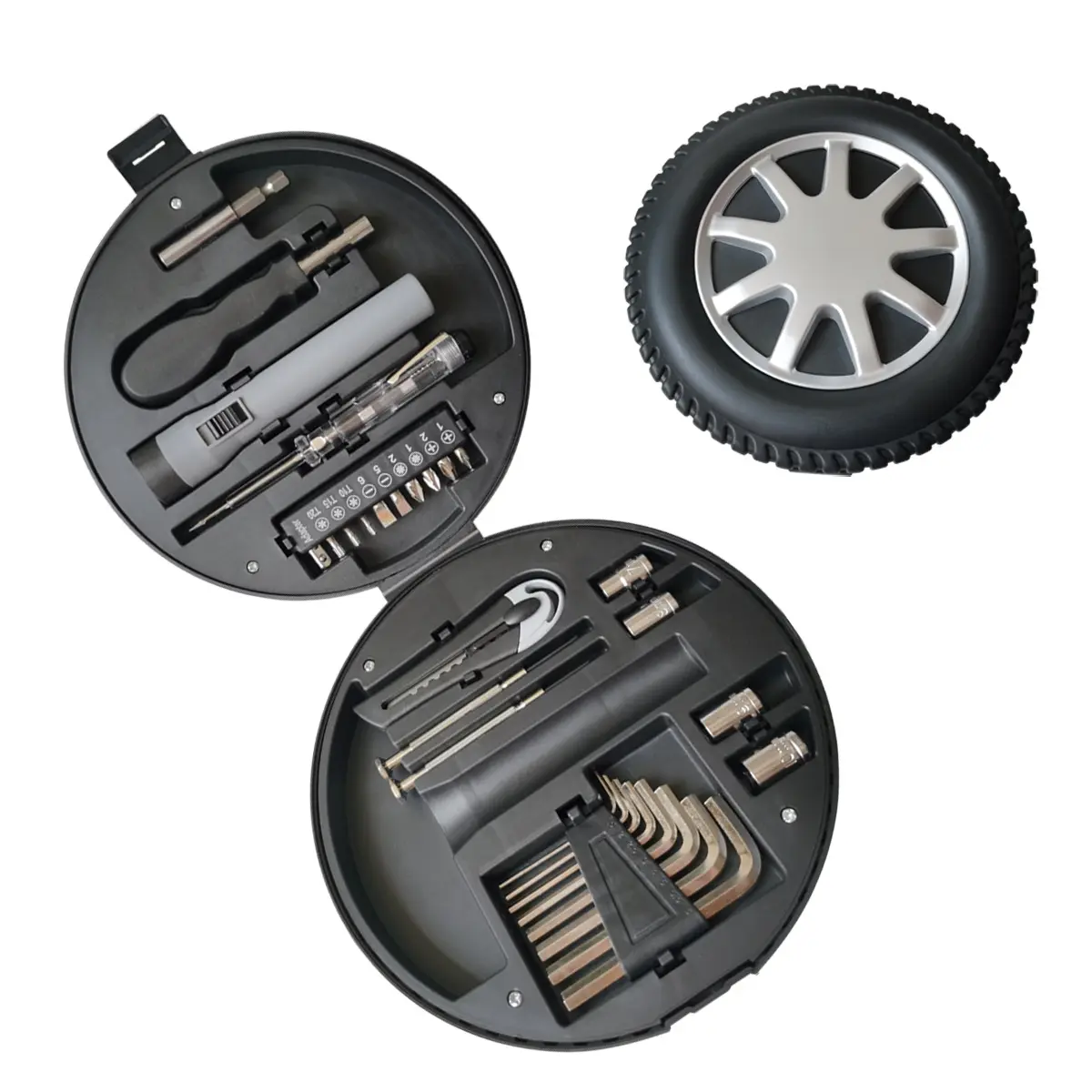24 pcs Home gift handy Household cheap tyre tire shape small hardware promotional tool case custom price mini Hand Tool kit set