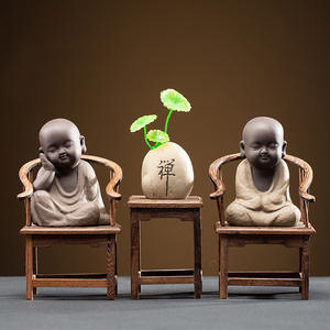 Estatua de Buda Sonriente de Cerámica Color Arena Natural, Mascota de Té, Decoración para Mesa de Té, Estatuas de Buda - Product Image 5