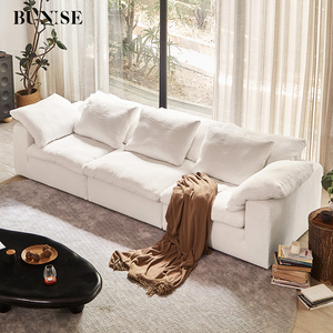 Canapé Nuage Crème Wabi-Sabi Minimaliste en Tissu Lin Rembourré de Mousse, Ensemble de Canapés Blancs Durables pour Salon d'Appartement Moderne - Product Image 3