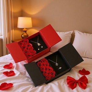 Rose Flower Necklace Pendant Display Box Rectangle Shape Double-Door Valentine's Day Rose Jewelry Case for <b>Gift</b> Packaging - Product Image 1