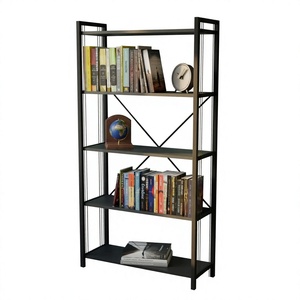 5 Tier Chipboard Metal Floor Standing Living Room <b>Bookcase</b> <b>Library</b> Backless Simple Design Home Furniture - Product Image 1
