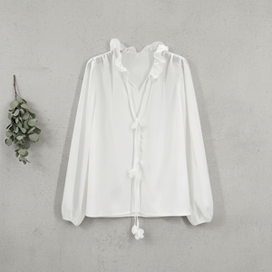 Nuova Collezione di Abbigliamento Femminile Personalizzato, Elegante Camicetta Formale con Volant e Maniche Lunghe con Bottoni - Product Image 1
