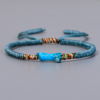 Bracelet ethnique unisexe tissé à la main de style tibétain, avec nœud Vajra, pierre impériale et motif bambou, pour le Festival du Bateau du Dragon, modèle international