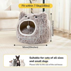 Free Sample Cat Beds for Indoor Cats, <b>Plush</b> Self Warming Cat Bed Cave, <b>Large</b> Hooded Cat Cave with Fluffy Hanging Ball - Product Image 5