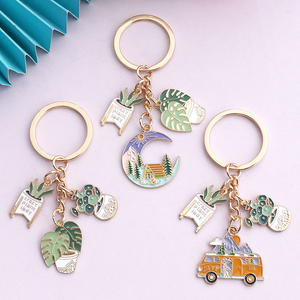 Hot Selling Fashion Stainless Steel Succulent Vegetation Combination Keychain Tropical Green Plant Cartoon Pendant