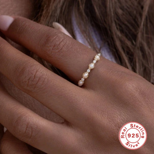 Anillo de perlas de agua dulce vintage de plata esterlina S925 al por mayor con diamante, joyería de moda, anillo DIY de lujo - Product Image 4