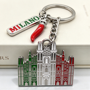 Llavero de Metal Esmaltado Personalizado con Diseño del <span class=keywords><strong>Duomo</strong></span> de Milán, Recuerdo Turístico de Italia, Llavero con Forma de Chiles para Regalo de Viaje - Product Image 1