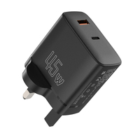 Pengisi Daya Cepat Shenzhen Lvxiangyuan 45W PD 3.0 GaN Dual Port USB-A USB-C Colokan UK Bersertifikasi CE UKCA untuk Laptop dan Kamera
