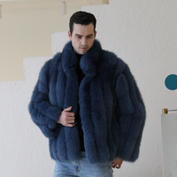 Magnifique veste en fourrure de renard véritable bleu lac, style classique simple pour homme, veste en fourrure de renard véritable sur mesure pour l'hiver