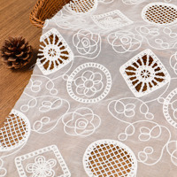 Tissu en maille brodé à points de chaînette, motif floral ajouré découpé au laser, dentelle en tulle transparent en soie de lait pour robe de soirée