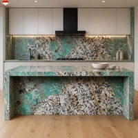 Dalle de quartzite vert amazonite de luxe, turquoise naturelle, pour plan de travail de cuisine, îlot, buanderie, salon, salle de bain, escalier