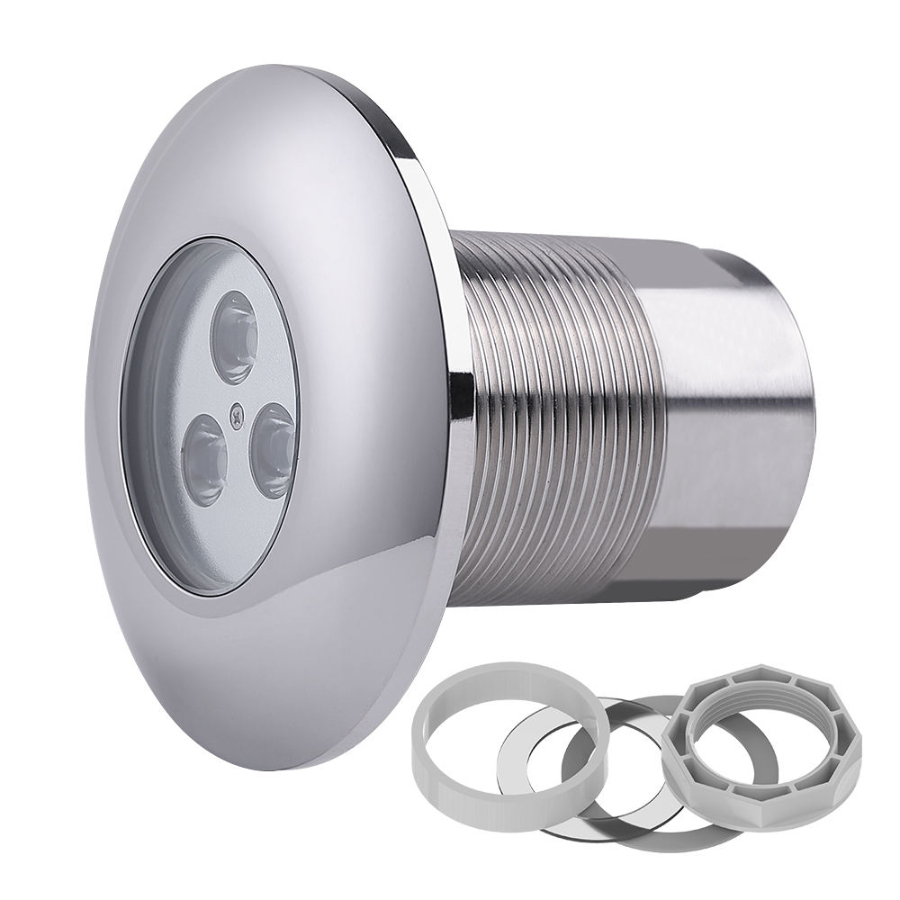 75mm Hole-Free IP68 RGB LED Underwater Pool Light, 304/316L Stainless Steel Spa Pond Light With Accessories